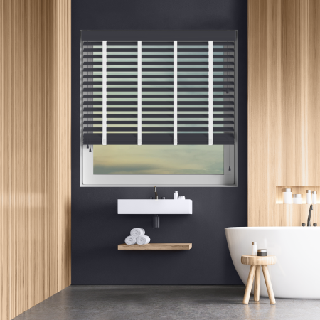 Abyss Faux Wood with Cotton Tape Wood Venetian Blinds Open