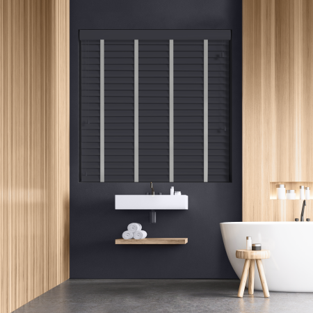 Abyss Faux Wood with Lunar Tape Wood Venetian Blinds
