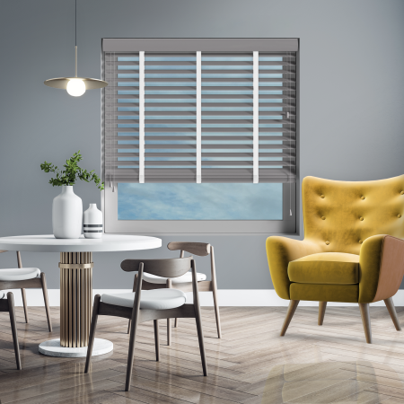 Ash with Cotton Tape Wood Venetian Blinds Open