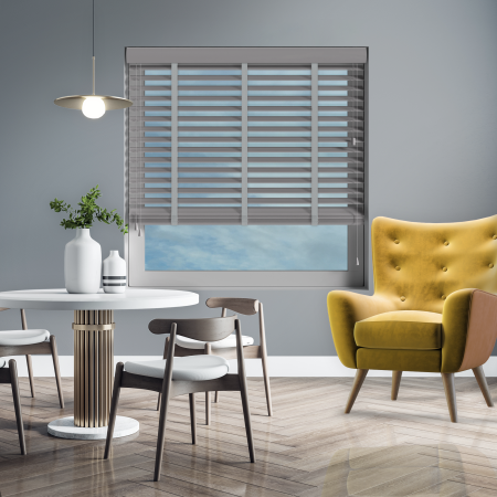 Ash with Steel Tape Wood Venetian Blinds Open