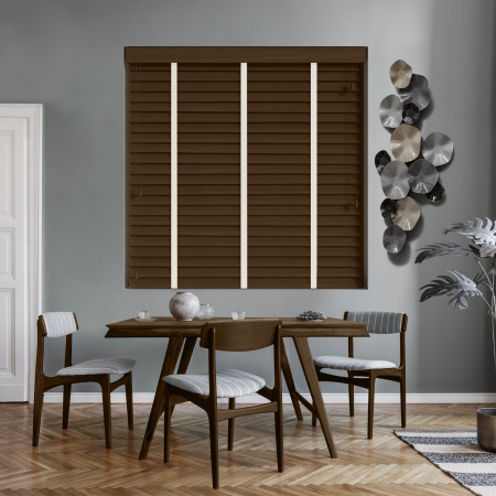 Auburn with Vanilla Tape Wood Venetian Blinds