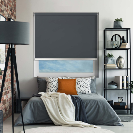 Bedtime Anthracite Chrome Bottom Bar Cordless Roller Blinds
