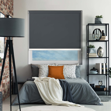 Bedtime Anthracite White Bottom Bar Roller Blinds