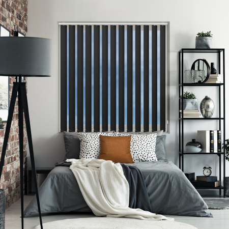 Bedtime Black Replacement Vertical Blind Slats Open