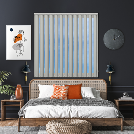 Bedtime Grey Whisper Vertical Blinds Open