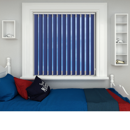 Bedtime Rich Blue Vertical Blinds Open