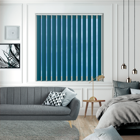 Bedtime Rich Teal Vertical Blinds Open