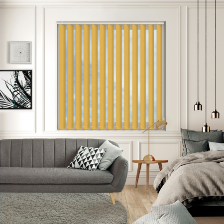 Bedtime Sunshine Yellow Vertical Blinds Open