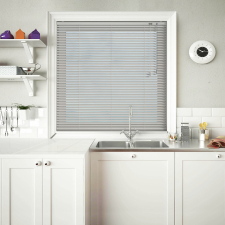 Biscuit Stripe Venetian Blinds Open