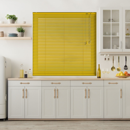 Bright Yellow Venetian Blinds Open