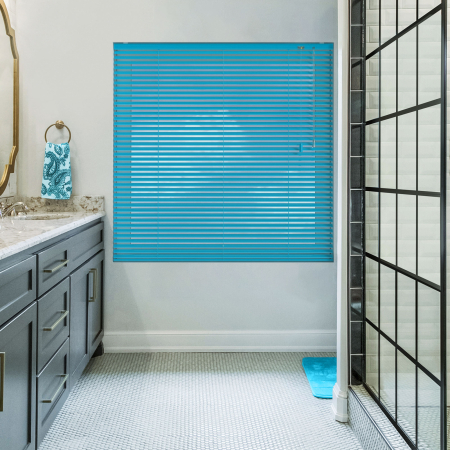 Brushed Bluegreen Venetian Blinds Open