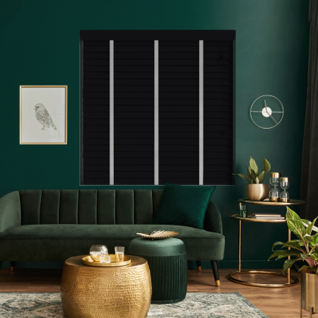 Carbon with Lunar Tape Wood Venetian Blinds