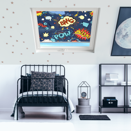 Comic Book (BLACKOUT) Axis90 Roof Window Blinds White Frame