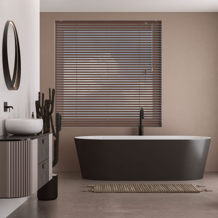 Dark Chocolate Venetian Blinds Open