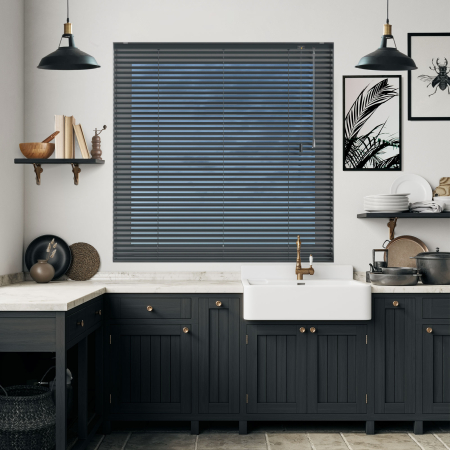 Deep Anthracite Venetian Blinds Open