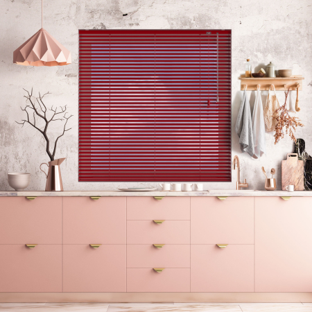 Deep Red Gloss Venetian Blinds Open