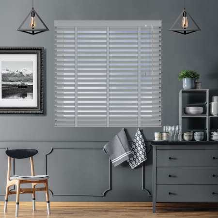 Dove Mist with Hype Tape Venetian Blinds Open