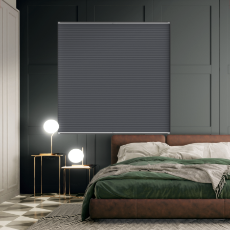 Tensioned Dovestone Blackout Anthracite Pleated Honeycomb Blind Bottom Up Open