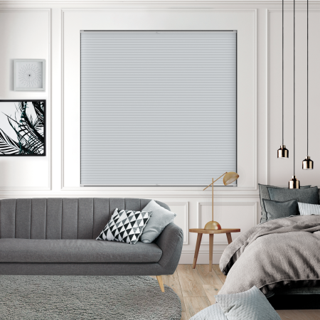 Tensioned Dovestone Blackout Dove Grey Pleated Honeycomb Blind Bottom Up Open