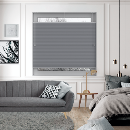 Free Hanging Dovestone Blackout Grey Pleated Honeycomb Blind Bottom Up Top Down Closed
