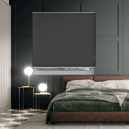 Free Hanging Dovestone Blackout Onyx Pleated Honeycomb Blind Bottom Up Closed