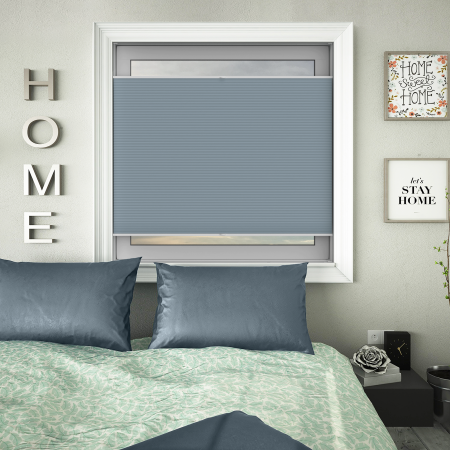 Tensioned Dovestone Blackout Sky Pleated Honeycomb Blind Bottom Up Closed