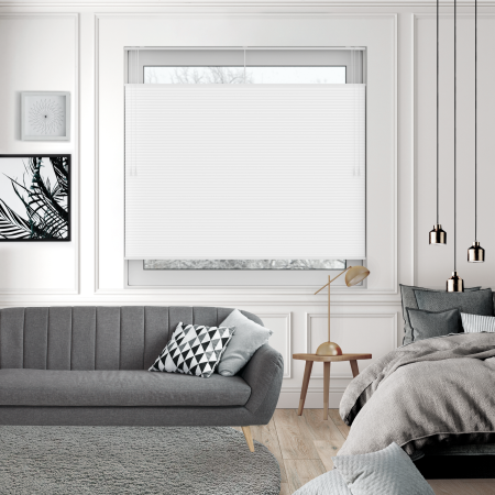 Free Hanging Dovestone Blackout White Pleated Honeycomb Blind Bottom Up Top Down Closed