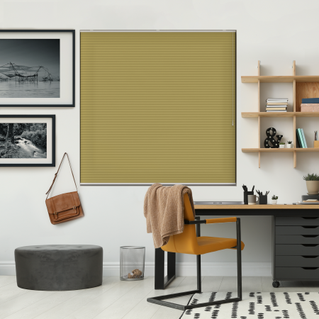 Free Hanging Dovestone Saffron Pleated Honeycomb Blind Bottom Up Open