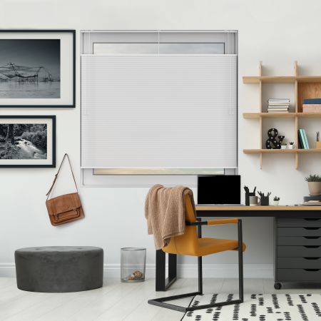 Free Hanging Dovestone White Pleated Honeycomb Blind Bottom Up Top Down Closed