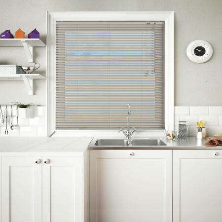 Fawn Stripe Venetian Blinds Open