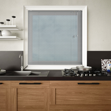 Grey Perforated Venetian Blinds Open
