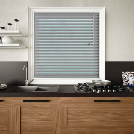 Grey Venetian Blinds Open