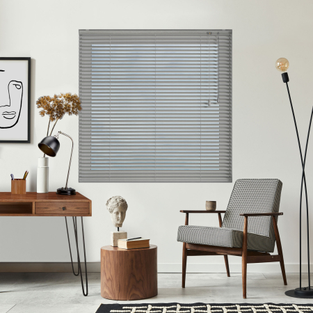 Grey Wood Effect Venetian Blinds Open
