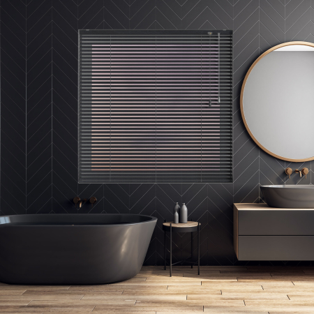 Hammered Black Venetian Blinds Open