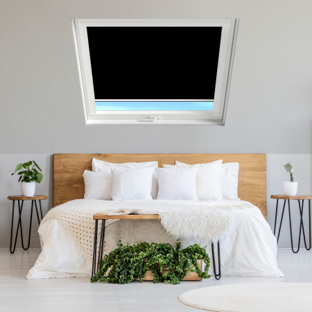 Jet Black (BLACKOUT) Axis90 Roof Window Blinds White Frame