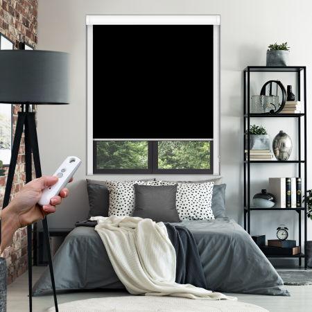 Jet Black Electric BlocOut Cassette Blinds Inside Fit