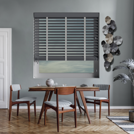 Khol with Lunar Tape Wood Venetian Blinds Open