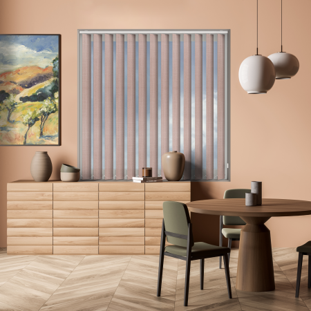 Linen Powder Pink Vertical Blinds Open