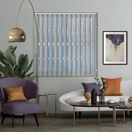 Linen Shadow Grey Vertical Blinds Open