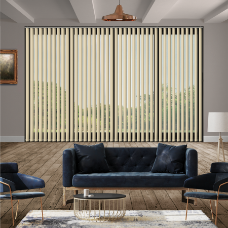Luxe Beige Vertical Blinds Open