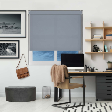 Luxe Blue Haze Pelmet Roller Blinds
