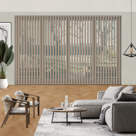 Luxe Sand Vertical Blinds Open