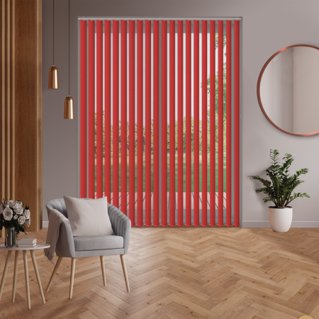 Luxe Scarlet Vertical Blinds Open