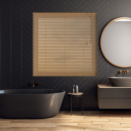 Mid Oak Venetian Blinds Open