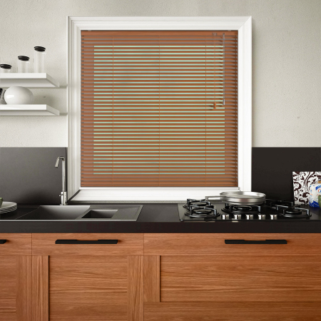 Mid Wood Venetian Blinds Open