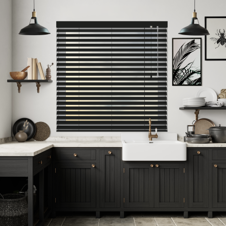 Midnight Onyx Venetian Blinds Open