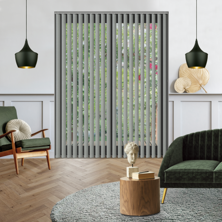Mirage Solar Pewter Vertical Blinds Open