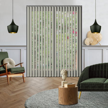 Origin Grey Whisper Vertical Blinds Open