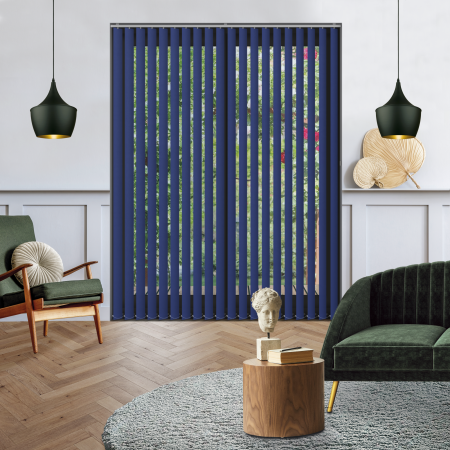 Origin Rich Blue Vertical Blinds Open