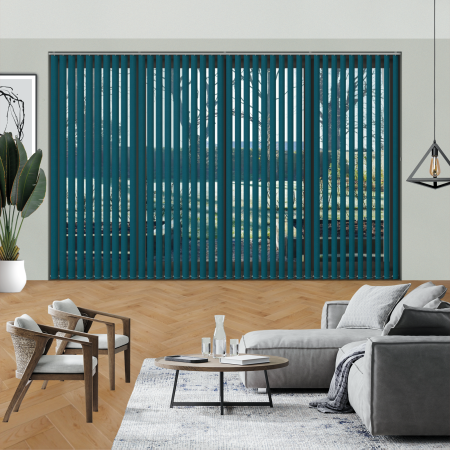 Origin Rich Teal Vertical Blinds Open